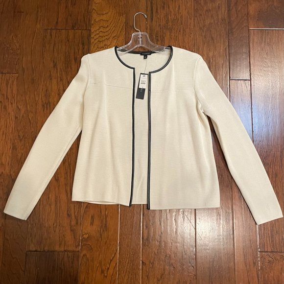 Talbots Ivory Sweater with Faux Leather Trim - Picture 2 of 6